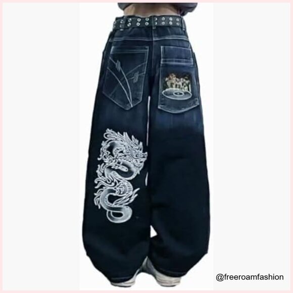 Vintage High Waist Wide Leg Denim Jeans Baggy Fit Unisex Y2K Style
